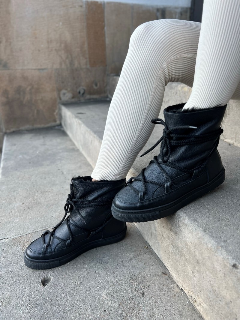 Czarne śniegowce damskie ze skóry