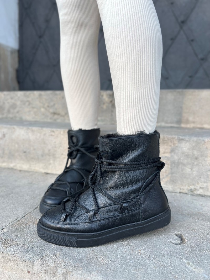 Czarne skórzane śniegowce damskie