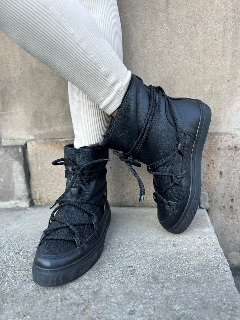 Damskie śniegowce ze skóry czarne