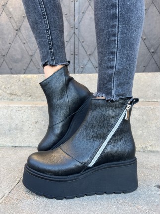 Botki na platformie skóra naturalna czarne