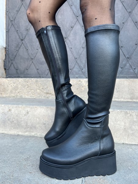 Kozaki na platformie czarne skórzane evett Kozaki na platformie czarne skórzane evett