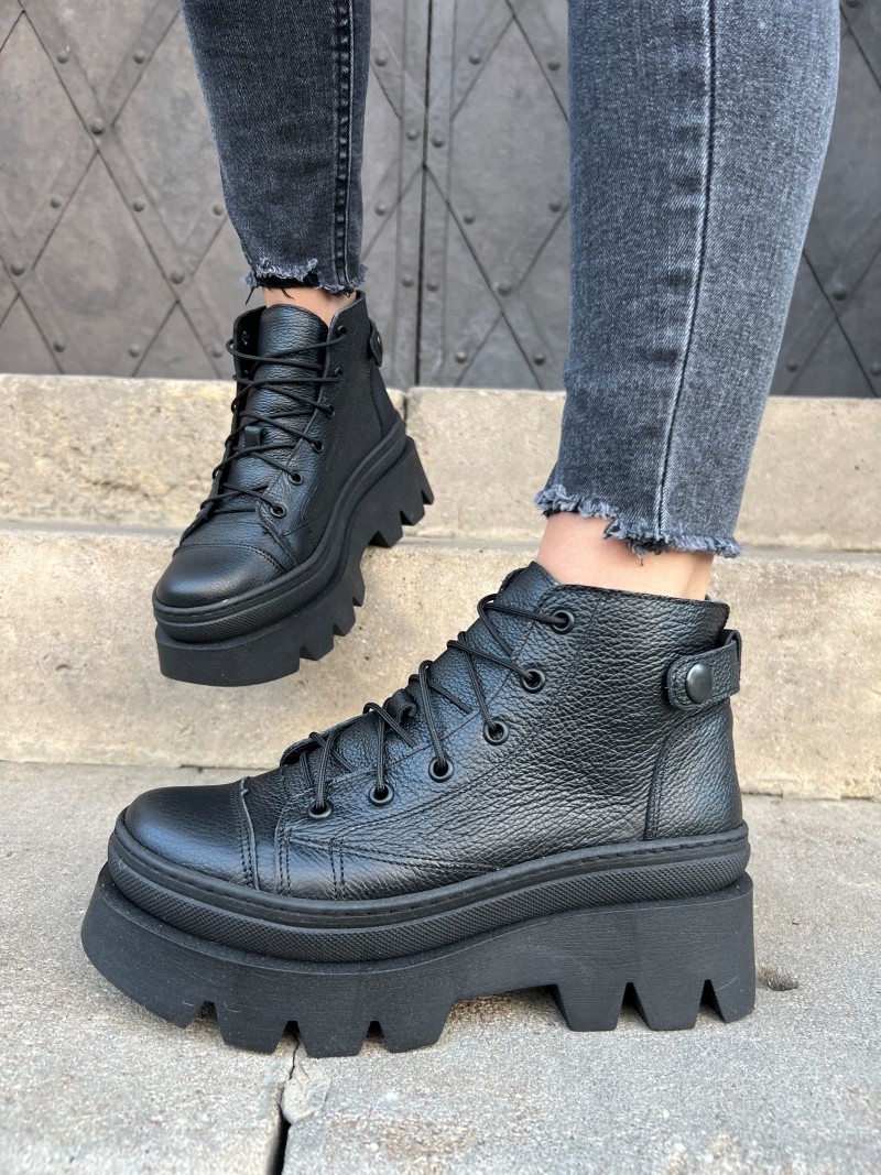 Traperki skórzane Evett Forano czarne