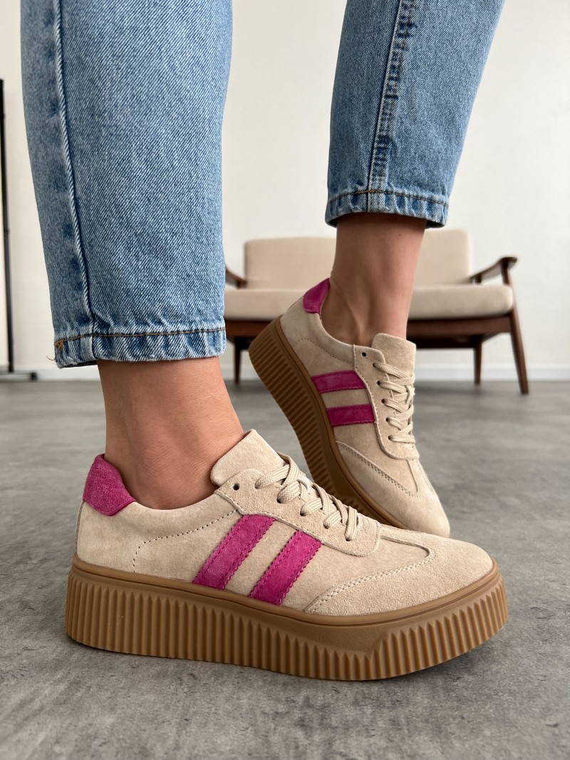 sneakersy damskie beżowe skórzane