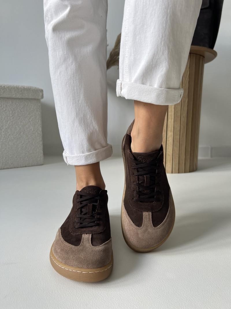 Czekoladowe trampki barefoot Evett Asti - szeroki nosek, zero drop