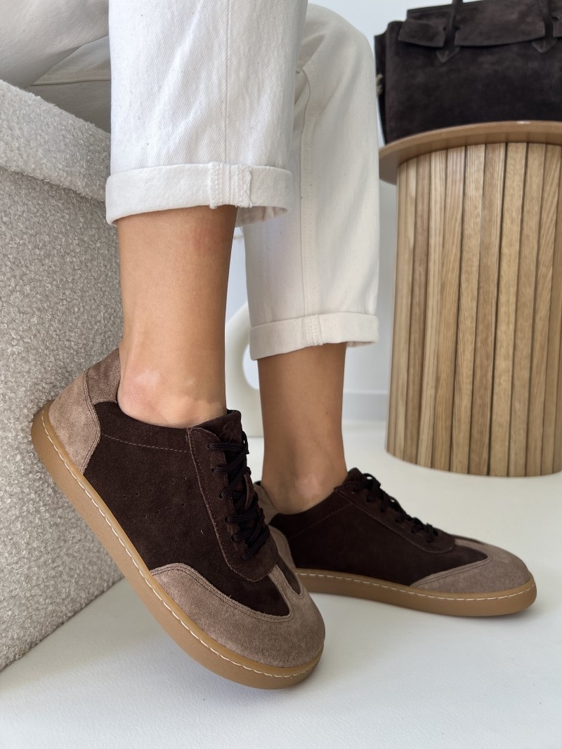 Czekoladowe trampki barefoot ze skóry naturalnej - widok z boku