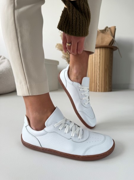 Lekkie trampki barefoot Evett Linea białe - skóra naturalna, polska produkcja