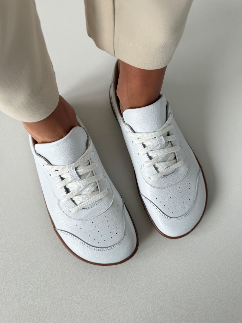 Damskie trampki barefoot Evett Linea białe - szeroki nosek, polska produkcja