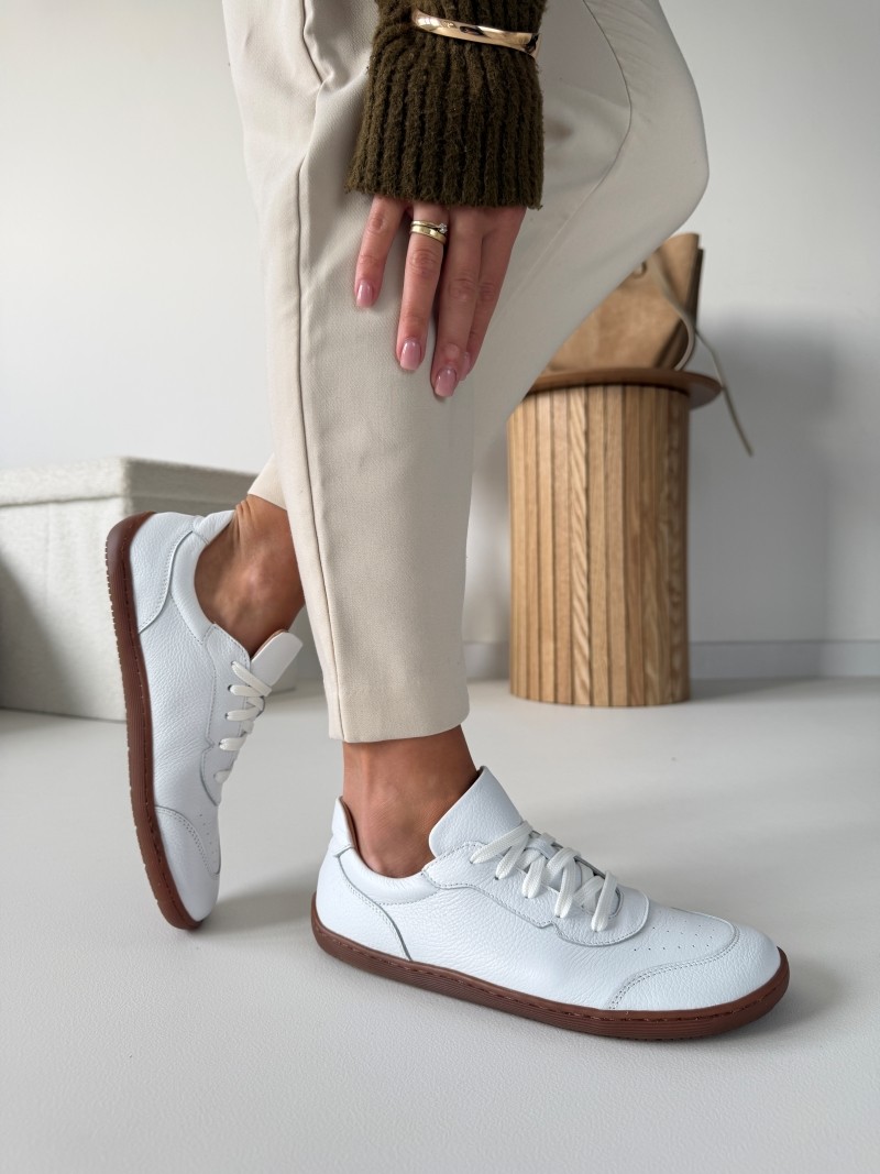 Wygodne trampki barefoot Evett Linea białe - polska produkcja, naturalna skóra licowa