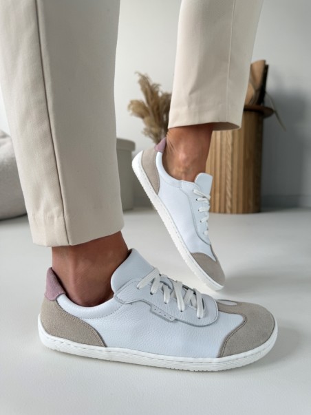 Wygodne trampki barefoot Evett Linea białe - skóra naturalna licowa, polska produkcja