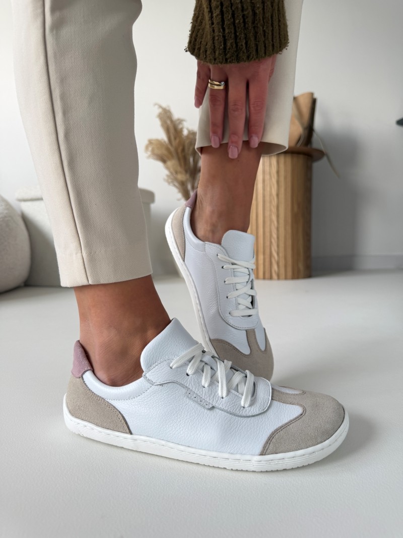 Lekkie trampki barefoot Evett Linea białe - elastyczna podeszwa, polska produkcja