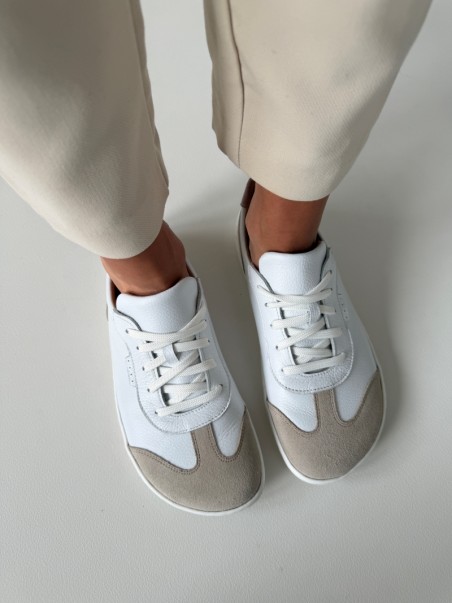 Minimalistyczne damskie trampki barefoot Evett Linea białe - naturalne materiały, zero drop