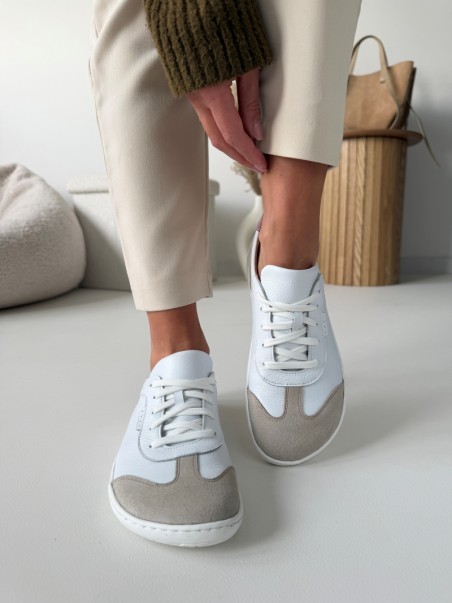 Białe skórzane trampki barefoot Evett Linea - zdrowe stopy, polska podukcja