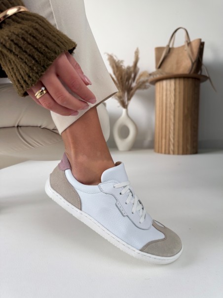 Damskie trampki barefoot Evett Linea białe - naturalna skóra licowa, polska produkcja