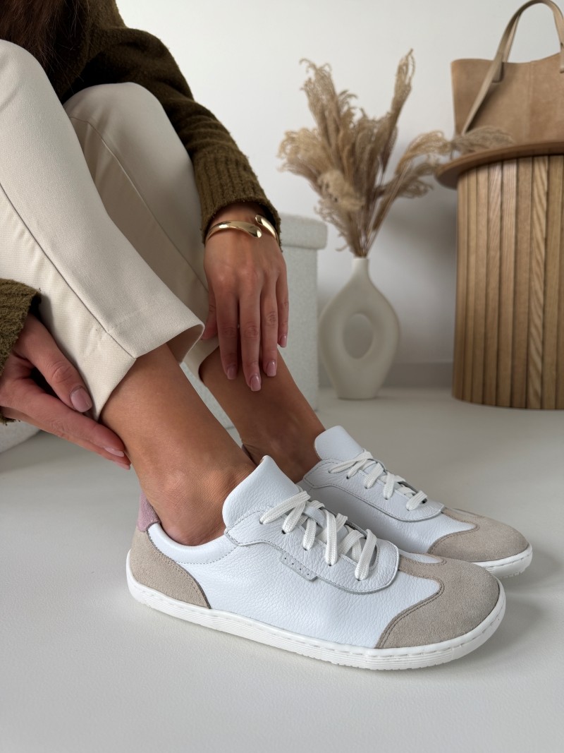 Damskie trampki barefoot Evett Linea białe - skóra naturalna, polska produkcja