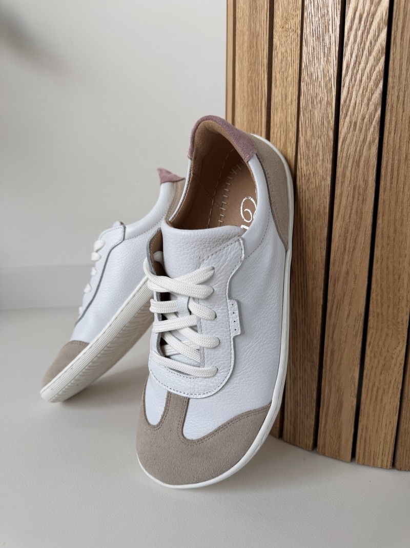 Trampki barefoot damskie Evett Linea białe - skóra naturalna, polska produkcja