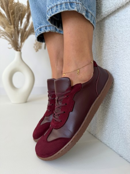 Wygodne trampki barefoot Evett Linea bordo - naturalna skóra licowa, polska produkcja