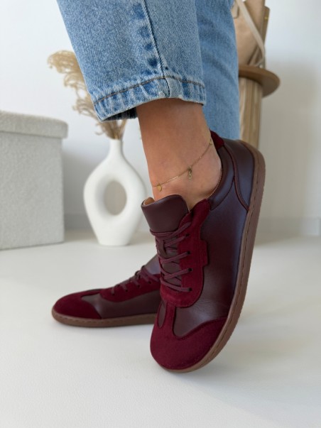Lekkie damskie trampki barefoot Evett Linea bordowe - zdrowe stopy, naturalne materiały