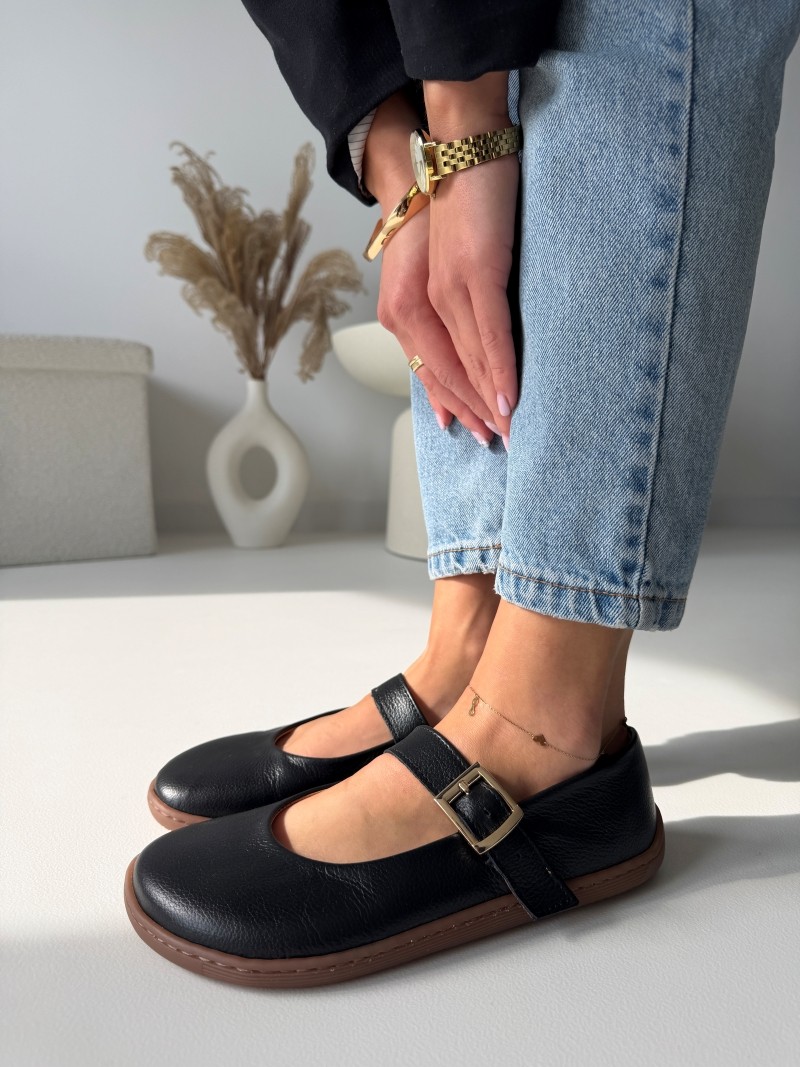 skórzane baleriny barefoot Evett Serenza czarne - polska produkcja, zero drop