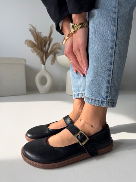 skórzane baleriny barefoot Evett Serenza czarne - polska produkcja, zero drop