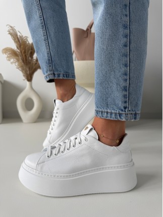białe sneakersy damskie na platformie skóra naturalna