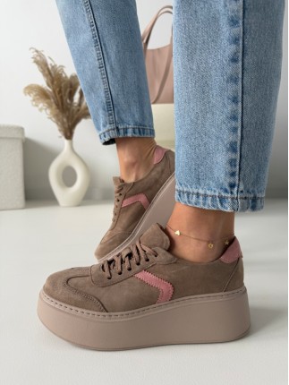 sneakersy damskie na wyższej podeszwie beżowe