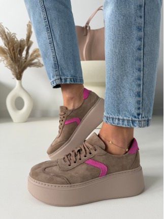 damskie sneakersy na wyższej podeszwie ze skóry naturalnej