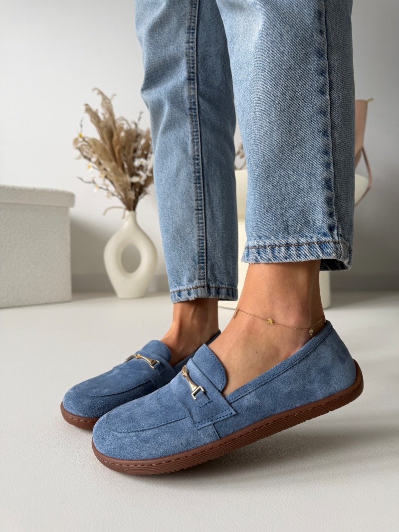 Lekkie mokasyny barefoot Evett Florence niebieskie - polska produkcja, naturalna skóra