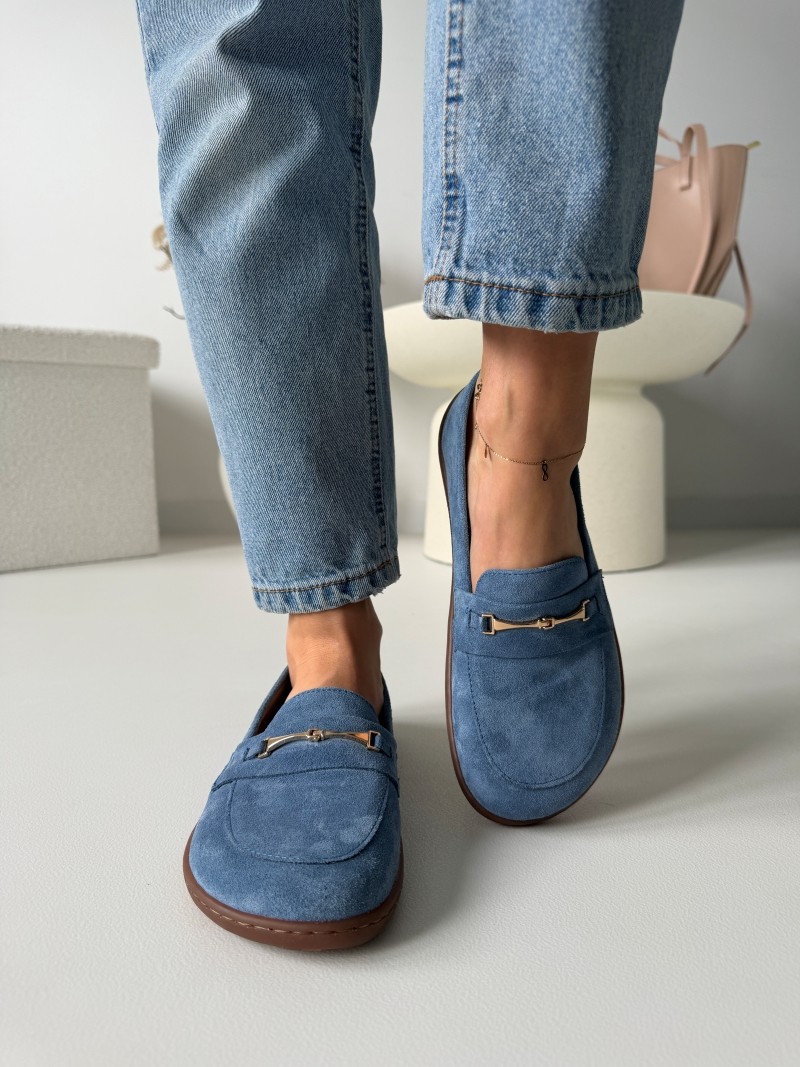 Mokasyny zamszowe barefoot Evett Florence niebieskie - skóra naturalna, polska produkcja