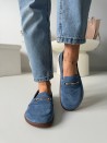 Mokasyny zamszowe barefoot Evett Florence niebieskie - skóra naturalna, polska produkcja