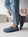 Wygodne mokasyny barefoot Evett Florence niebieskie - naturalny zamsz, polska produkcja