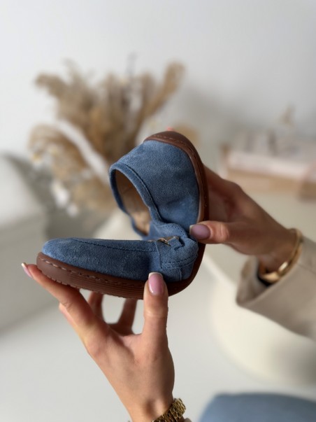 Mokasyny barefoot Evett Florence niebieskie - elastyczna podeszwa, zdrowe stopy, naturalne materiały