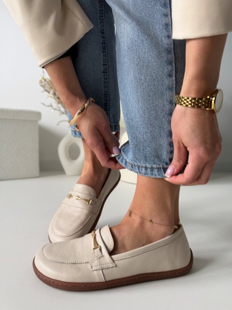 Damskie mokasyny barefoot Evett Florence beżowe - zdjęcie na modelce, polska produkcja, naturalne materiały