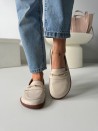 Wygodne mokasyny barefoot Evett Florence beżowe - widok z przodu, skóra naturalna, polska produkcja