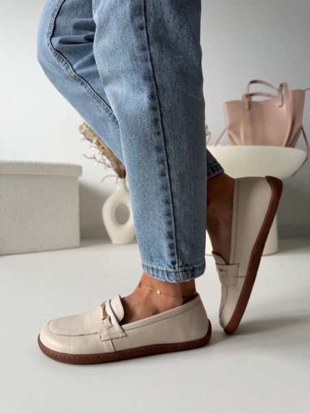 Damskie mokasyny barefoot Evett Florence beżowe - skóra naturalna, polska produkcja
