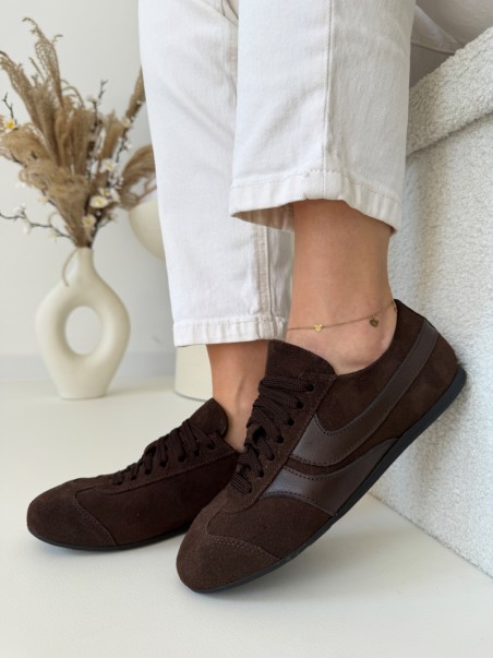 sneakersy damskie Evett nera czekoladowe - polska produkcja, skóra naturalna