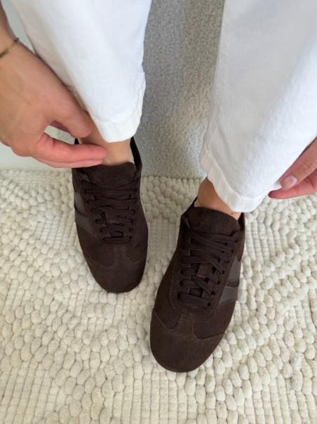 Skórzane sneakersy vintage damskie Evett Nera czekoladowe - skóra naturalna , polska produkcja