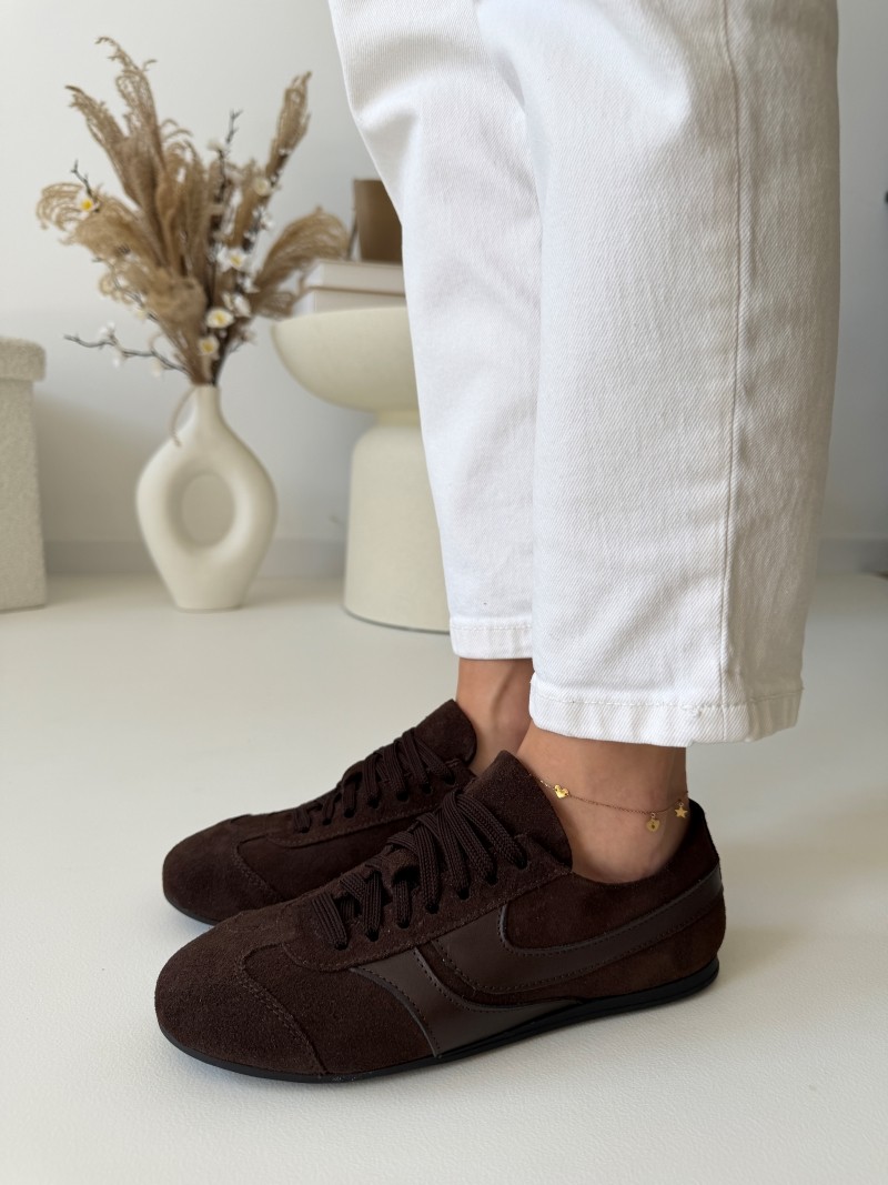 Retro sneakersy damskie Evett nera czekoladowe - skóra naturalna, polska produkcja