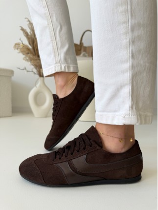 Sneakersy damskie skóra naturalna czekoladowe - polska produkcja