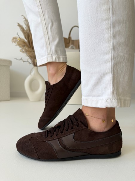 Sneakersy damskie skóra naturalna czekoladowe - polska produkcja
