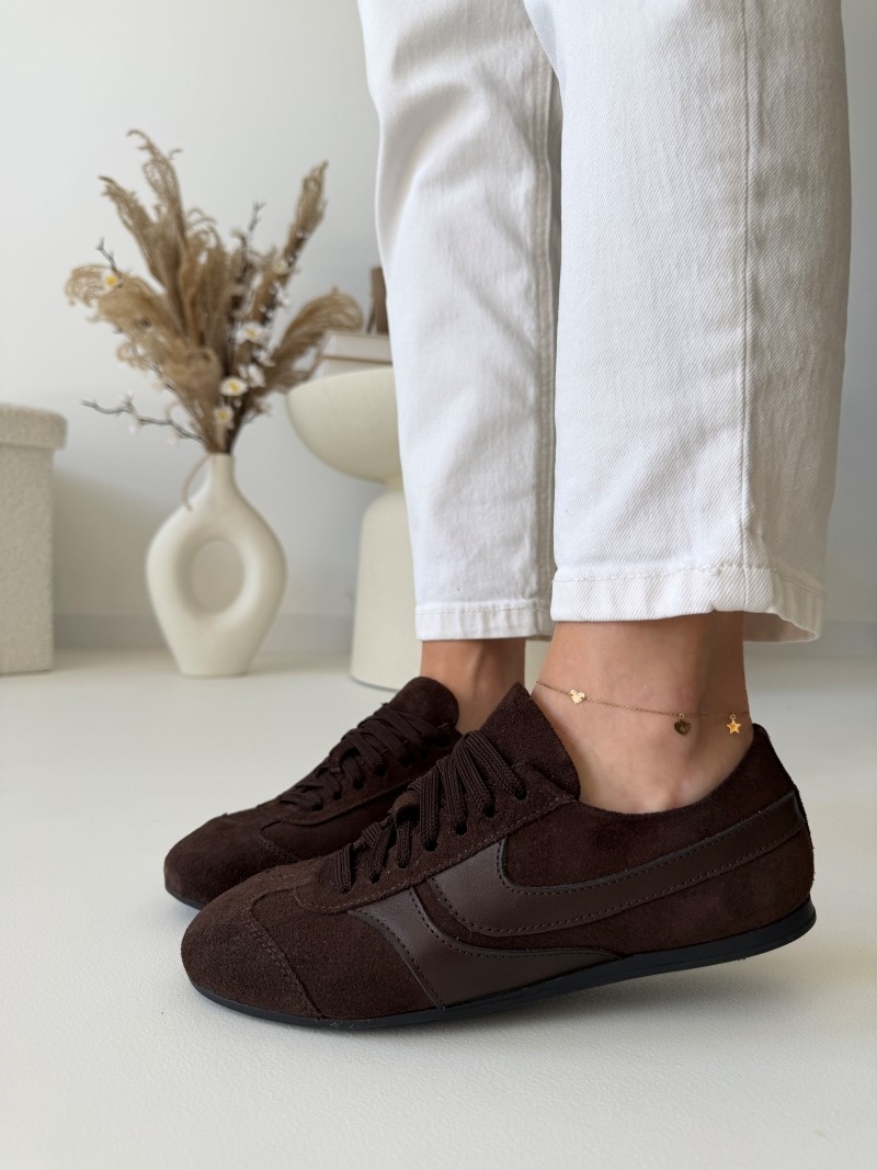 Sneakersy vintage damskie Evett nera czekolada - polska produkcja, skóra naturalna