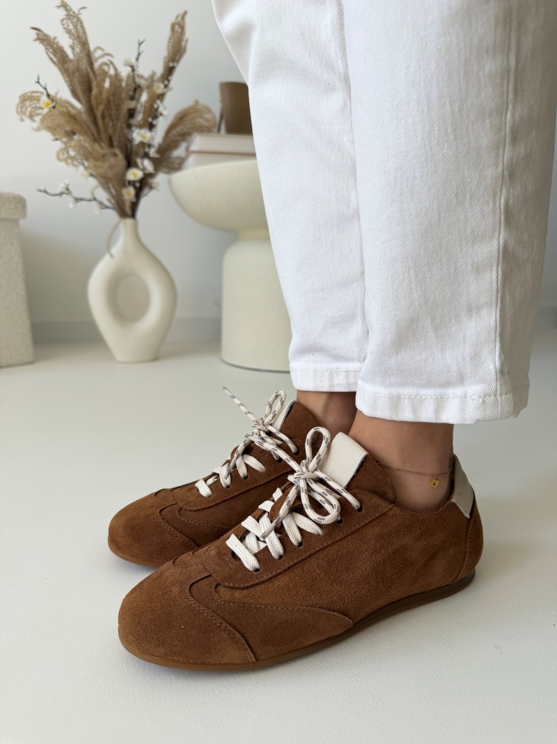 Sneakersy damskie vintage Evett Vesna brązowe - Polska produkcja, skóra naturalna