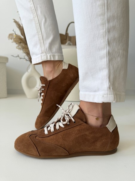 Retro sneakersy Evett Vesna brązowe - skóra naturalna , polska produkcja