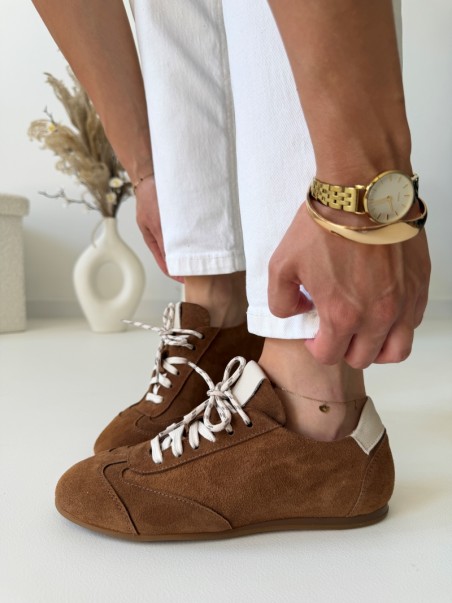 Wygodne sneakersy damskie retro Evett Vesna brązowe - skóra naturalna, Polska produkcja