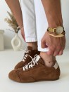 Wygodne sneakersy damskie retro Evett Vesna brązowe - skóra naturalna, Polska produkcja