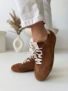 Sneakersy damskie retro Evett Vesna brązowe - skóra naturalna, polska produkcja, handmade