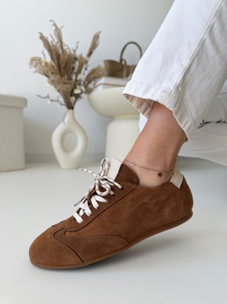 Damskie sneakersy skórzane Evett Vesna vintage brązowe - skóra naturalna, polska produkcja