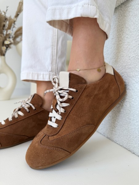 Brązowe sneakersy damskie vintage Evett Vesna - polska produkcja, skóra naturalna