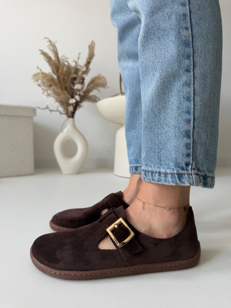 Lekkie i wygodne półbuty barefoot damskie Evett Noli czekoladowe, skóra naturalna, polska produkcja