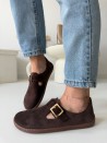Czekoladowe zamszowe półbuty barefoot damskie Evett Noli, skóra naturalna, stylizacja z jeansami - polska produkcja