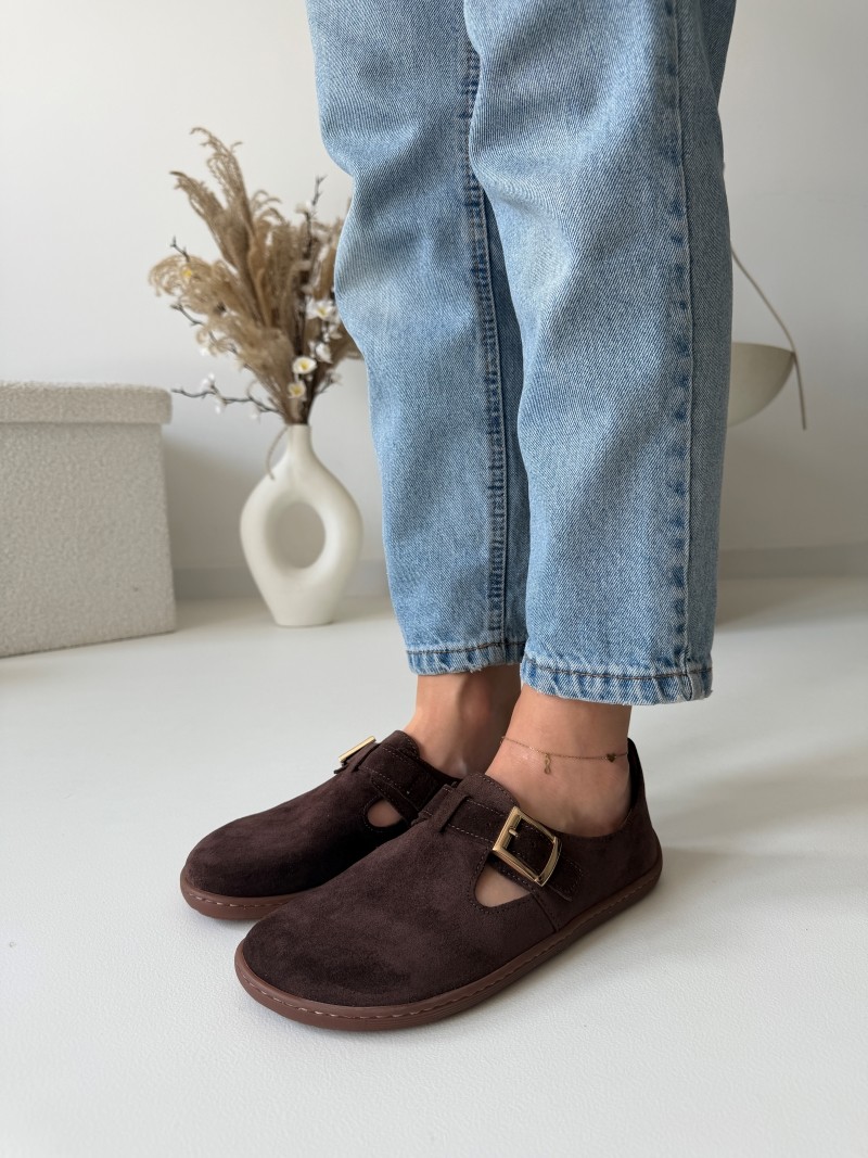 Wygodne półbuty damskie barefoot czekoladowe Evett Noli, kolekcja jesień, Polska produkcja, skóra naturalna
